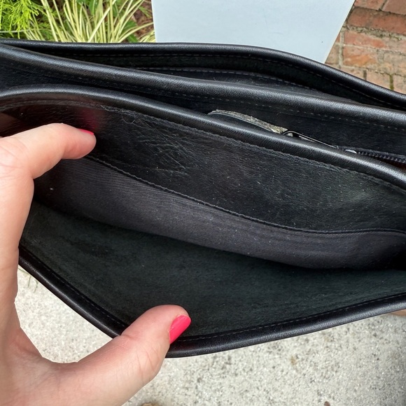 Vintage 90s Black Real Leather Shoulder Handbag Swagger Bag - Picture 8 of 12